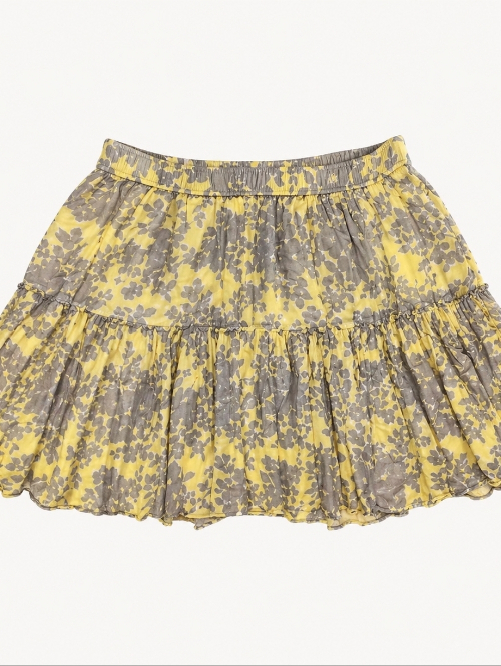 Y2K Old Navy Floral Skirt Small Yellow Gray Flowy Boho A-Line Summer